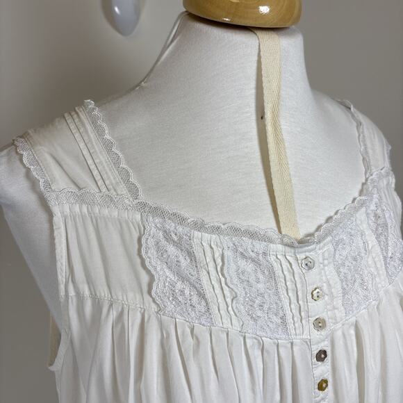 Vintage Eileen Wet Cotton Lawn Lace Nightgown White Sleeveless Ballet Length - Picture 7 of 16